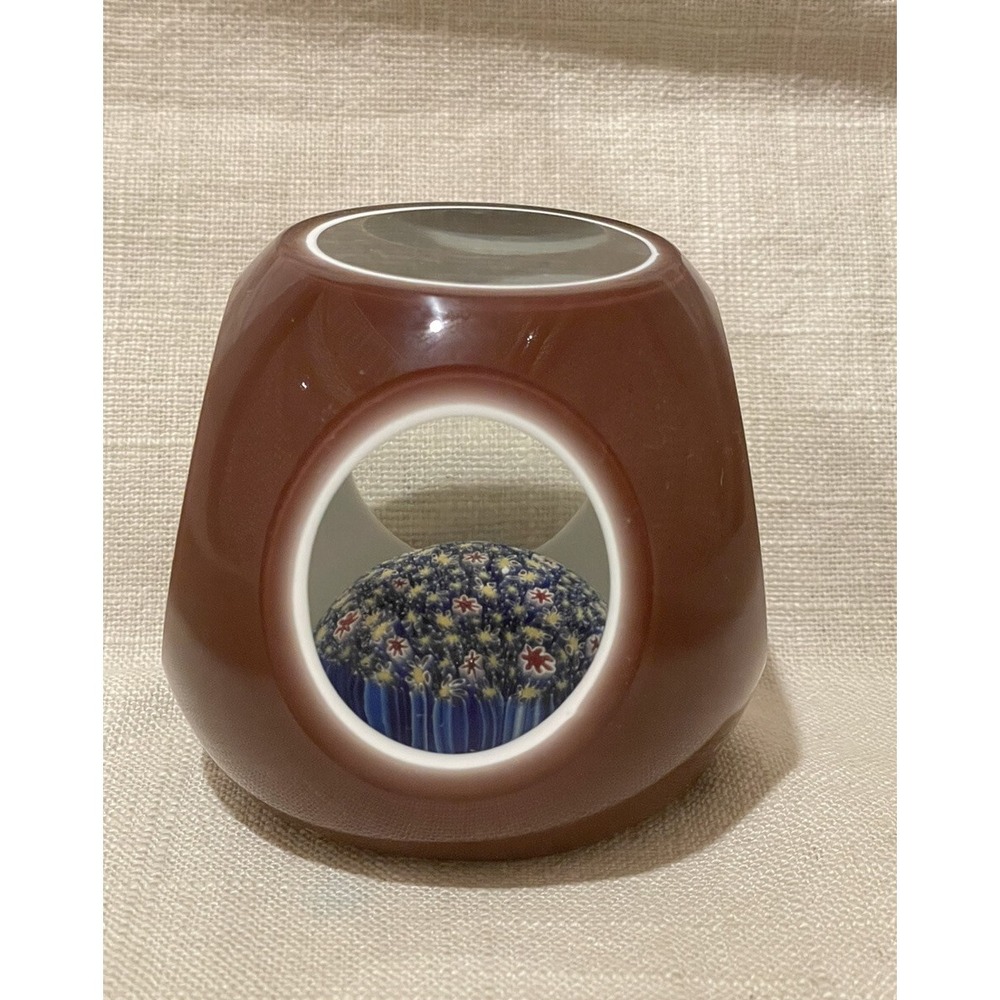 Large Murano Art Glass Double Overlay 6 Faceted Mellifiori Paperweight Burgundy - Picture 4 of 13